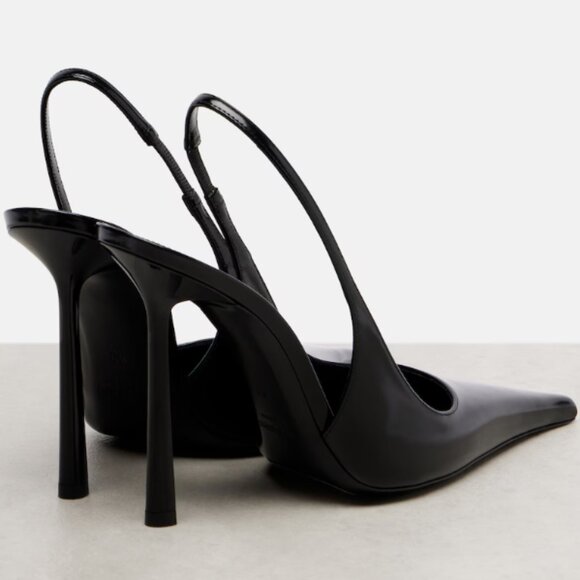 SAINT LAURENT VENDOME 110MM SLINGBACK PUMPS GLAZED LEATHER IN BLACK SIZE 37 NIB - Picture 2 of 6